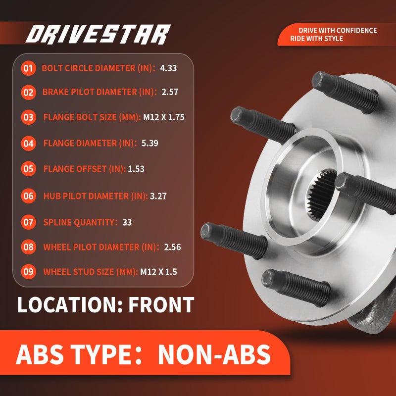 DRIVESTAR 513237 Front Wheel Hub & Bearing Assembly Non-ABS for Chevrolet Cobalt 2006-2008 HHR, 5 Lugs w/o ABS - Image 3